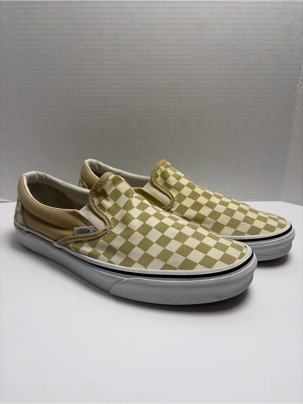 Vans Slip-On Checkerboard Sneakers Olive Green/Cream & White Men’s 11